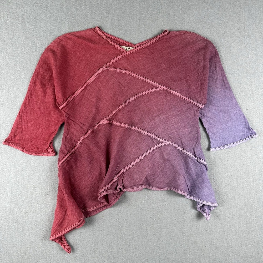 Cynthia Ashby Linen Tunic Top Womens M Asymmetrical Patchwork Art Wear Red